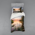 thumbnail image 1 of Nature Duvet Cover Set, Sunset at Chudskoy Lake Estonia View Spring Flowers Landscape Photo, Bedding Set with Shams and Fitted Sheet, 3 Sizes, by Ambesonne, 1 of 3