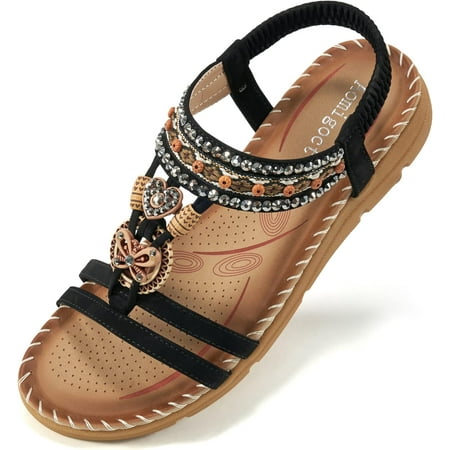 

Aomigoct Sandals Women Flat Shoes: Dressy Summer Bohemian Flats Shoes for Women Sandals Comfortable Ankle Strap Outdoor Walking