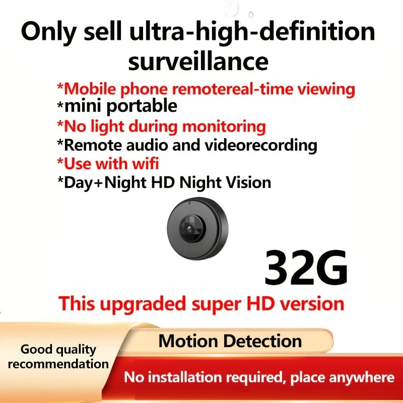 Wireless Mini Smart Camera 360° HD Indoor Security Monitor for Home Pet Baby Elderly Phone Remote Mobile View No Plug No Drill Battery Portable
