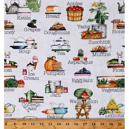 Cotton Food Baking Fruits Vegetables Hungry Animal Alphabet White Cotton Fabric Print by the Yard (C10183-OFFWHITE)