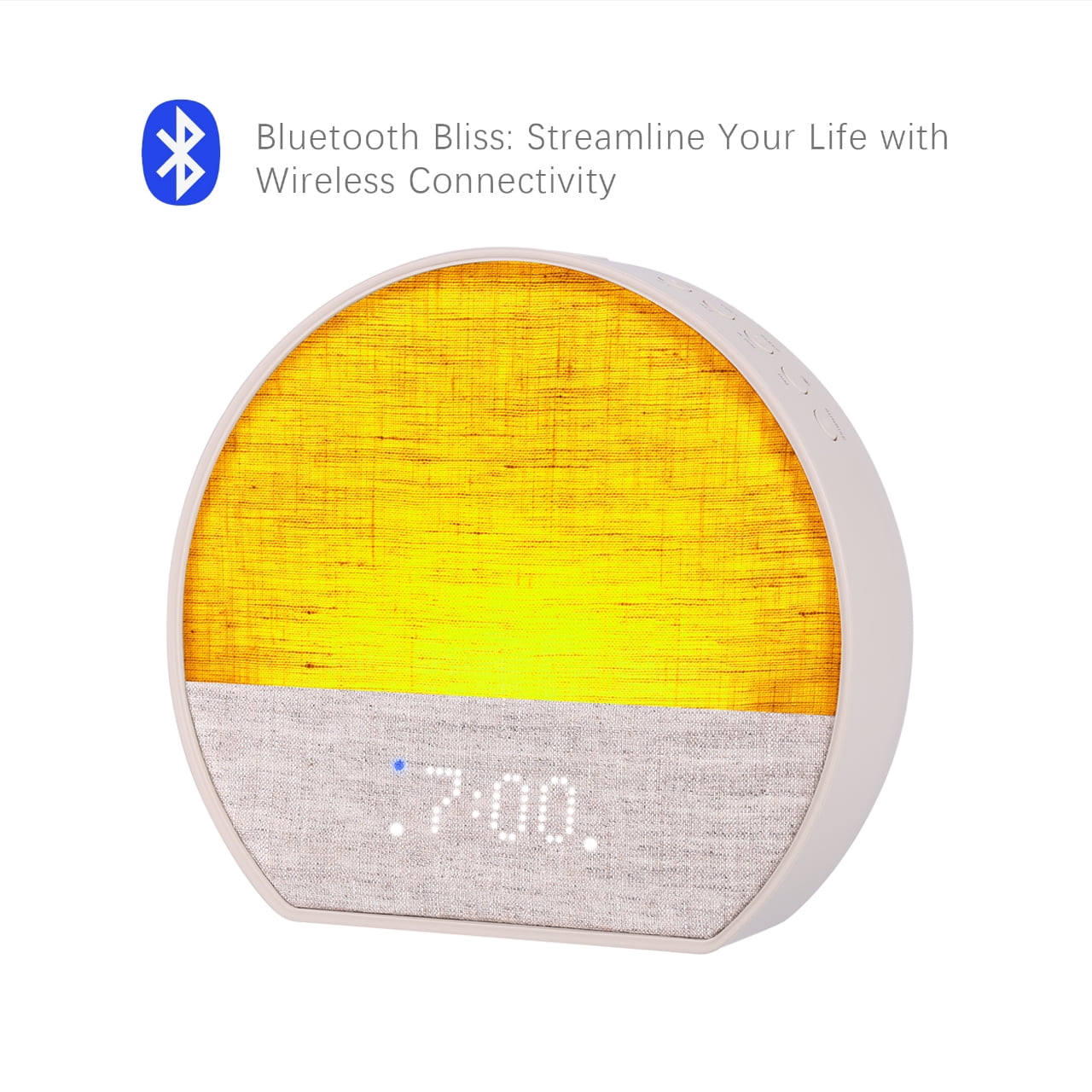 Emerson Sunrise SmartSet Alarm Clock with White Noise (4 Soothing Sounds and 2 Wake up Sounds), 8-Color Dimmable LED Decor, Bluetooth Speaker, and LED Dot Matrix Display, CKSS7801WM