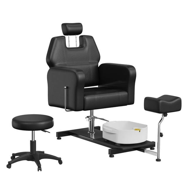AKDSteel Chaise de Pédicure Rotation 360° Station de Pédicure Portable avec Repose-Pieds Réglable et Bol de Massage, Tabouret de Pédicure Roulant Sans Plomberie pour Salon de Beauté Salon Maison