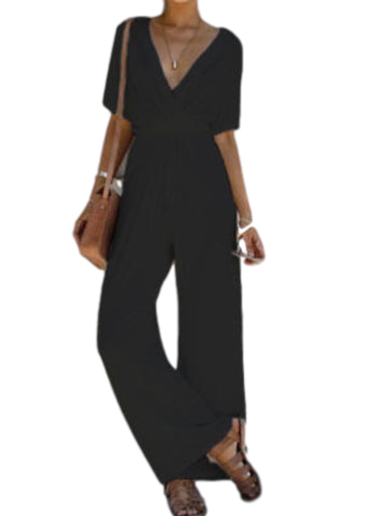 wsevypo - WSEVYPO Womens Short Kimono Sleeve One Piece Jumpsuit Cocktail Romper Pant Suit