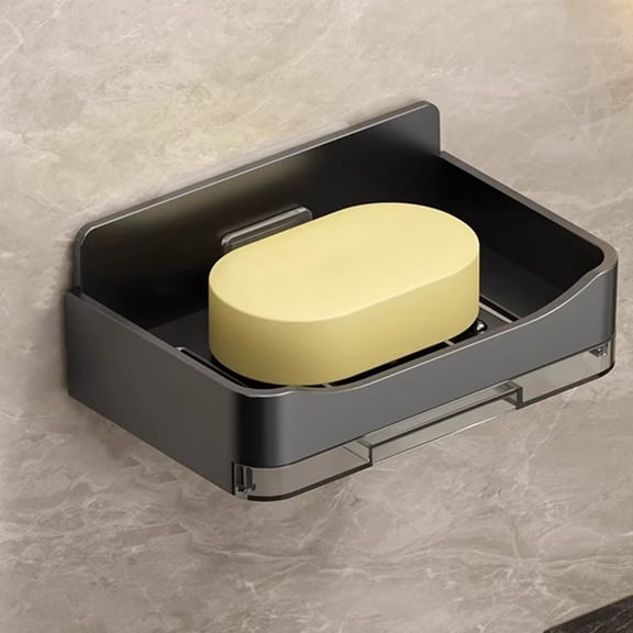 KTFgvq Wall Mount Soap Box, Holeless Design, Strong Bearing, Draining Soap Dish, for Bathroom and Kitchen Organization, Black