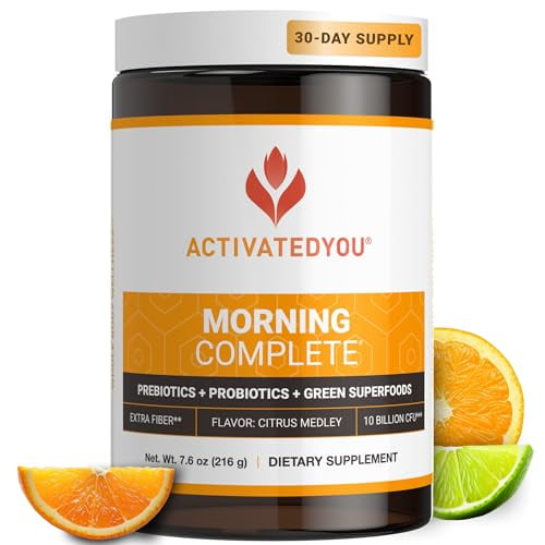 ACTIVATEDYOU Morning Complete Daily Wellness Greens Superfood Drink Mix para la salud intestinal con prebióticos, probióticos, antioxidantes, superalimentos verdes, 10 mil millones de UFC, 30 porcione