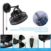 Parrot Uncle Wall Mount Fan Small Indoor Wall Fans Oscillating with Folding Arm Pull in Wall-mounted Fans Cord with Plug, 10 inch, Black