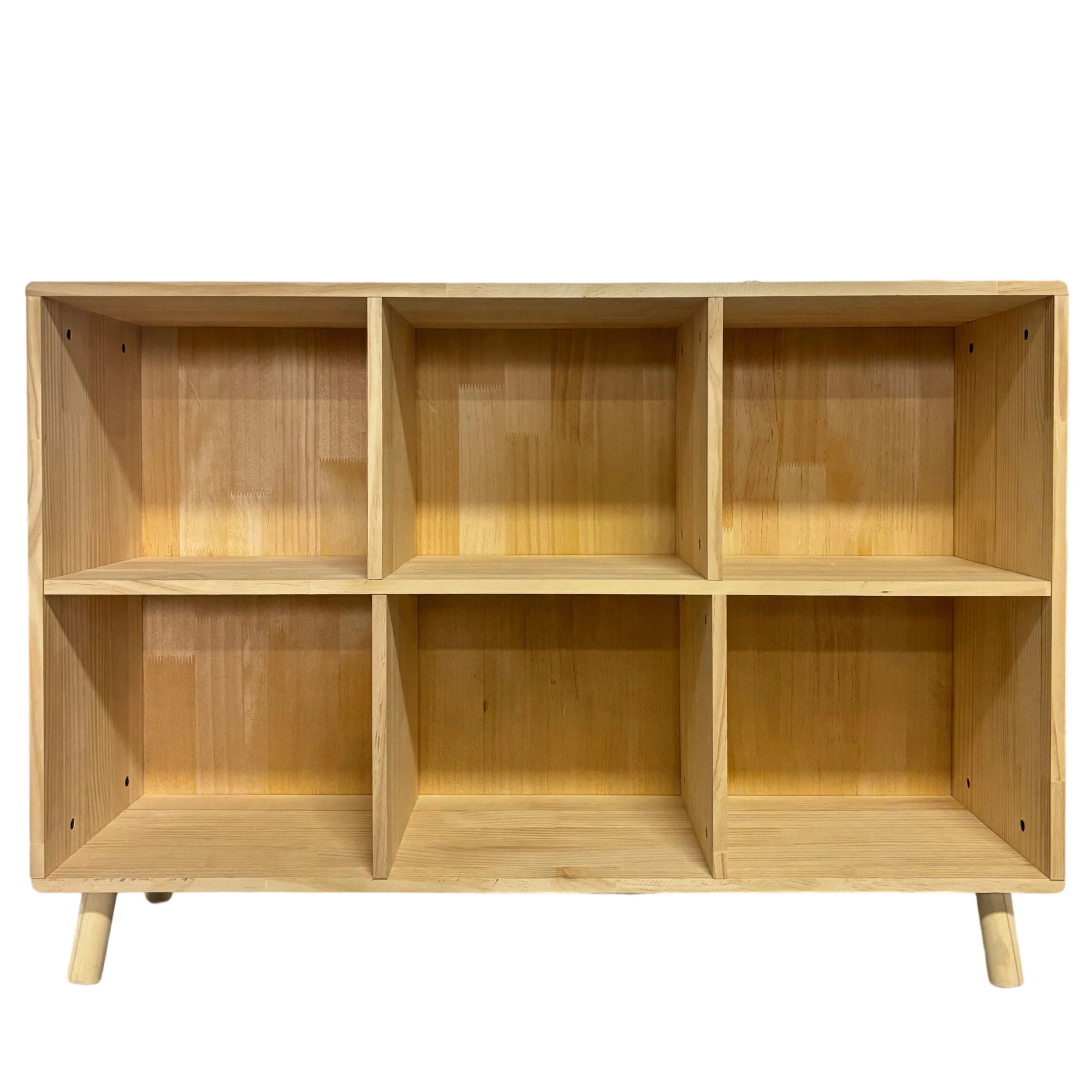 Leumius 6 Cube Storage Shelf, Freestanding Open Bookcase with Legs, Natural Solid Wood Cubby Organizer for Living Room, Bedroom, Office, Entryway