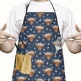 thumbnail image 2 of Navy Highland Cow Flower Pattern Apron-Garden Aprons for Women with Pockets-Cotton Linen Waterproof Kitchen Cooking Gardening Aprons Adjustable for Kitchen,Cooking,BBQ and Salon 33x27 Inch, 2 of 7