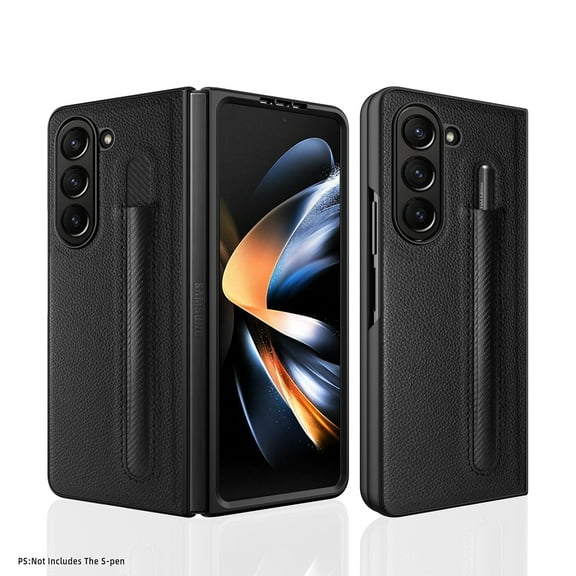Decase Luxury Leather Case for Samsung Galaxy Z Fold 5 Minimalist Cover with Pen Slot Holder Shockproof Anti-Scratch Full body Protective Folding Comfortable Case for Samsung Z Fold 5,Black