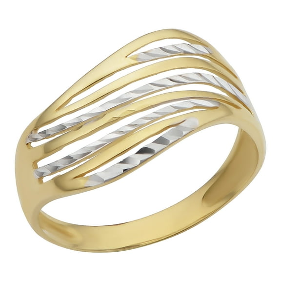 KoolJewelry 10k Two-tone Gold Diamond-cut Wave Design Ring