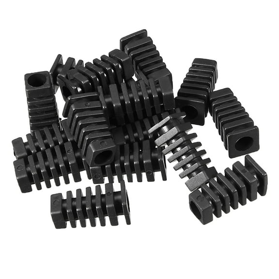 15Pcs 7mm Inner Dia Square Strain Relief Cord Boot Protector Sleeve Black