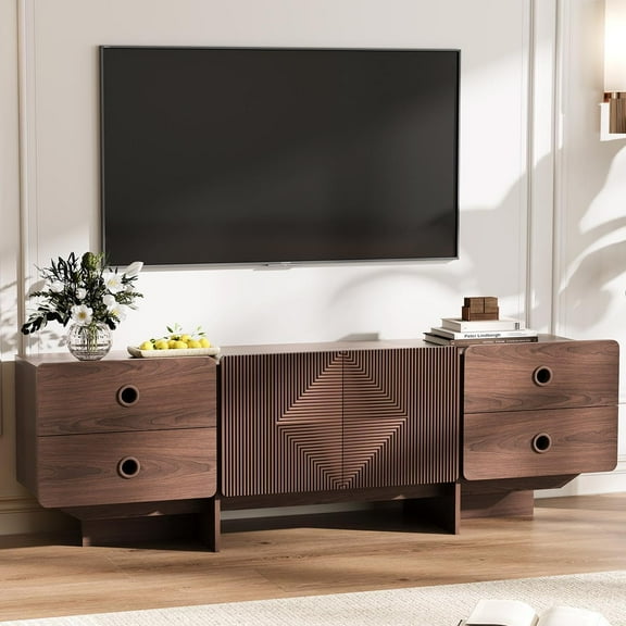 TV Stands for Living Room, Mid Century Modern TV Stand for 60/65/75 inch TV, Farmhouse Entertainment Center with Storage, Boho TV and Media Console Table for Living Room (Walnut 66")
