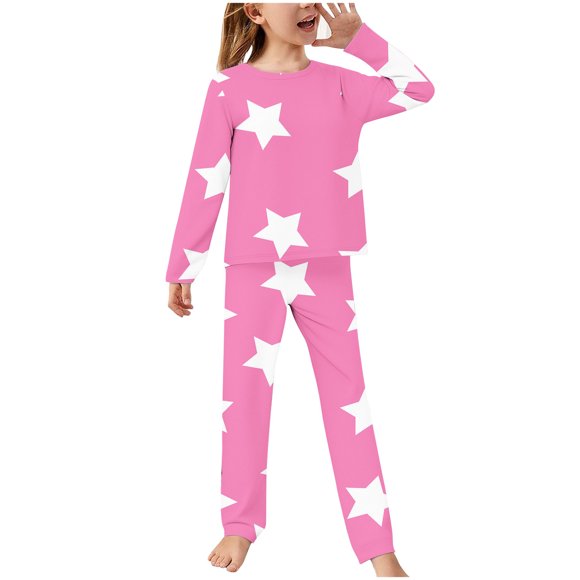 Odeerbi 2-14 Años Niños Niñas Pijamas Suaves Manga Larga Tops Pantalones Juego Suaves Estrellas Estampadas Ropa de Dormir Franela Juego de Dos Piezas