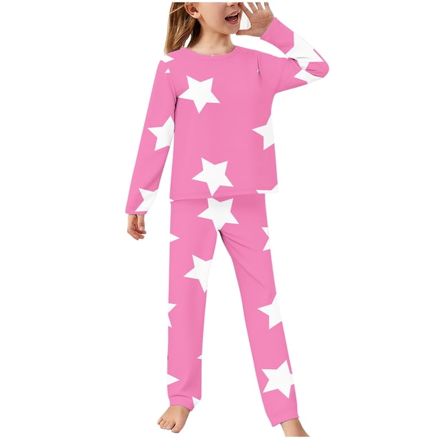 Odeerbi 2-14 Años Niños Niñas Pijamas Suaves Manga Larga Tops Pantalones Juego Suaves Estrellas Estampadas Ropa de Dormir Franela Juego de Dos Piezas