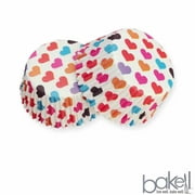 Rainbow Colored Heart Pattern Cupcake Liners (25pcs, Standard Size) Grease Resistant Cake Liners for Baking, Caking and Crafting by Bakell