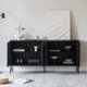 thumbnail image 4 of Gabinete lateral Gabinete de sala de estar tallado en teca Gabinete de entrada negro de madera maciza, 4 of 4