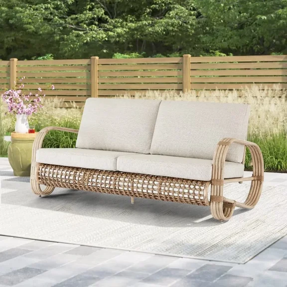 Iwicker Patio Wicker 2-Seater Outdoor Sofa Aluminum Garden Love seat Chair with Cushions