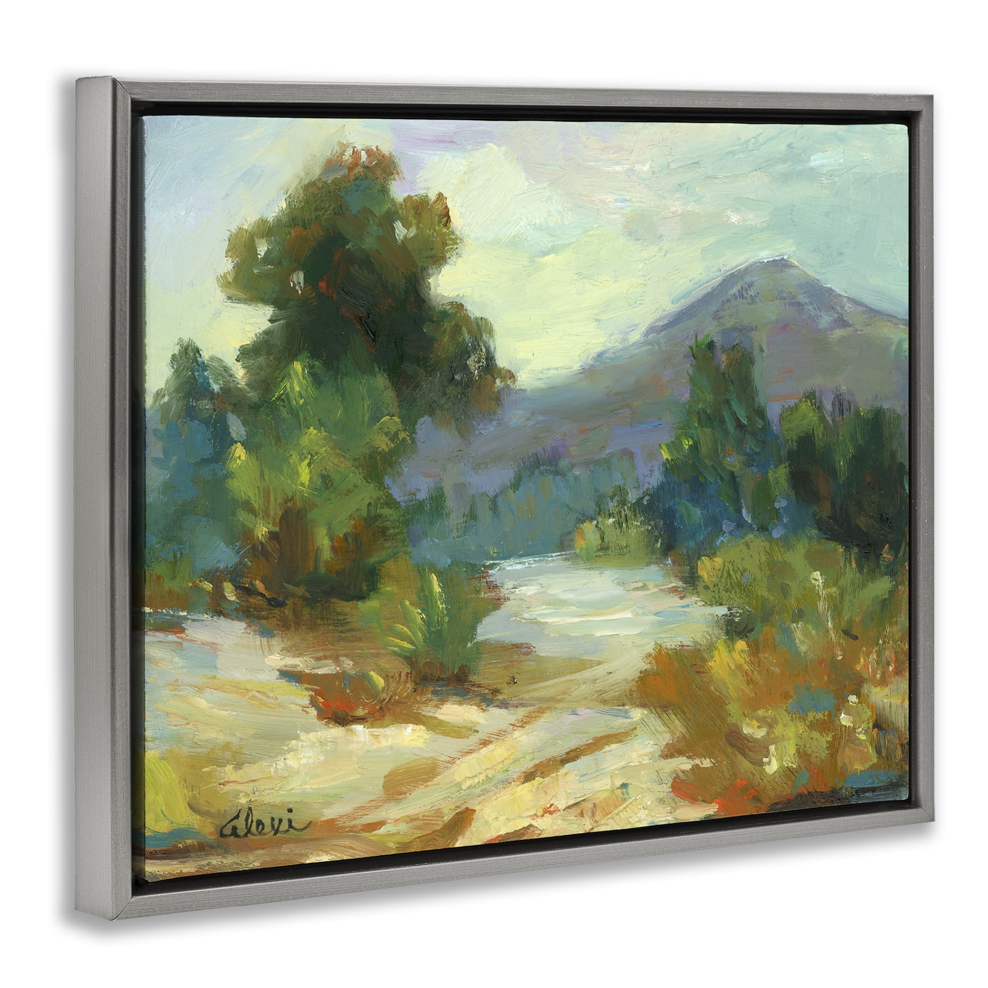 Stupell Industries Fall Time Mountain View Landscape & Nature Painting Gray Floater Framed Canvas Art Print Wall Art, 31 x 25