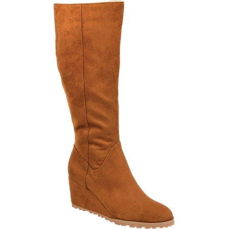 

Women s Journee Collection Parker Extra Wide Calf Wedge Knee High Boot Cognac Microsuede 8 M