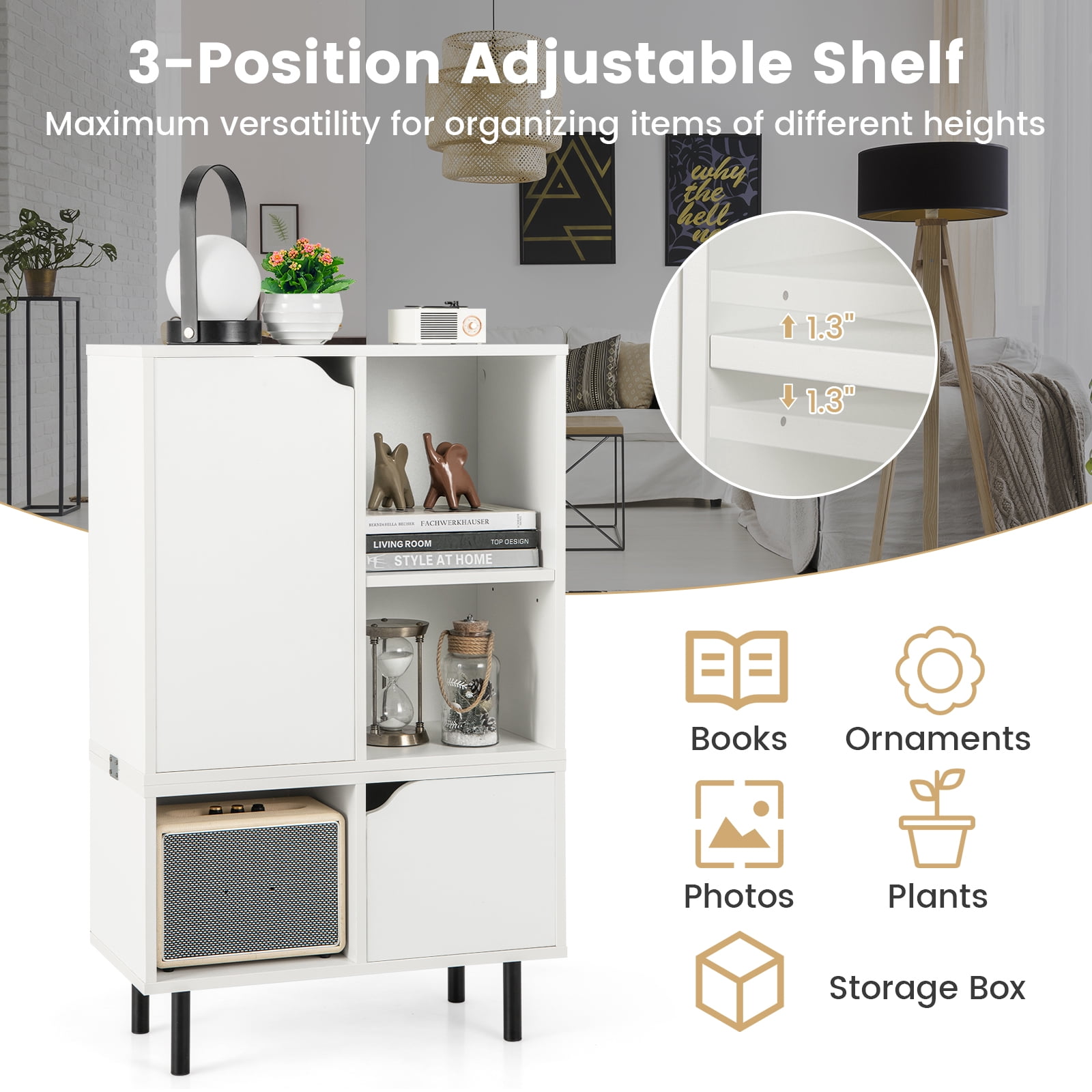 Giantex 5 Cube Stackable Bookcase, Combination Storage Organizer, Cabinet w/Adjustable Shelf