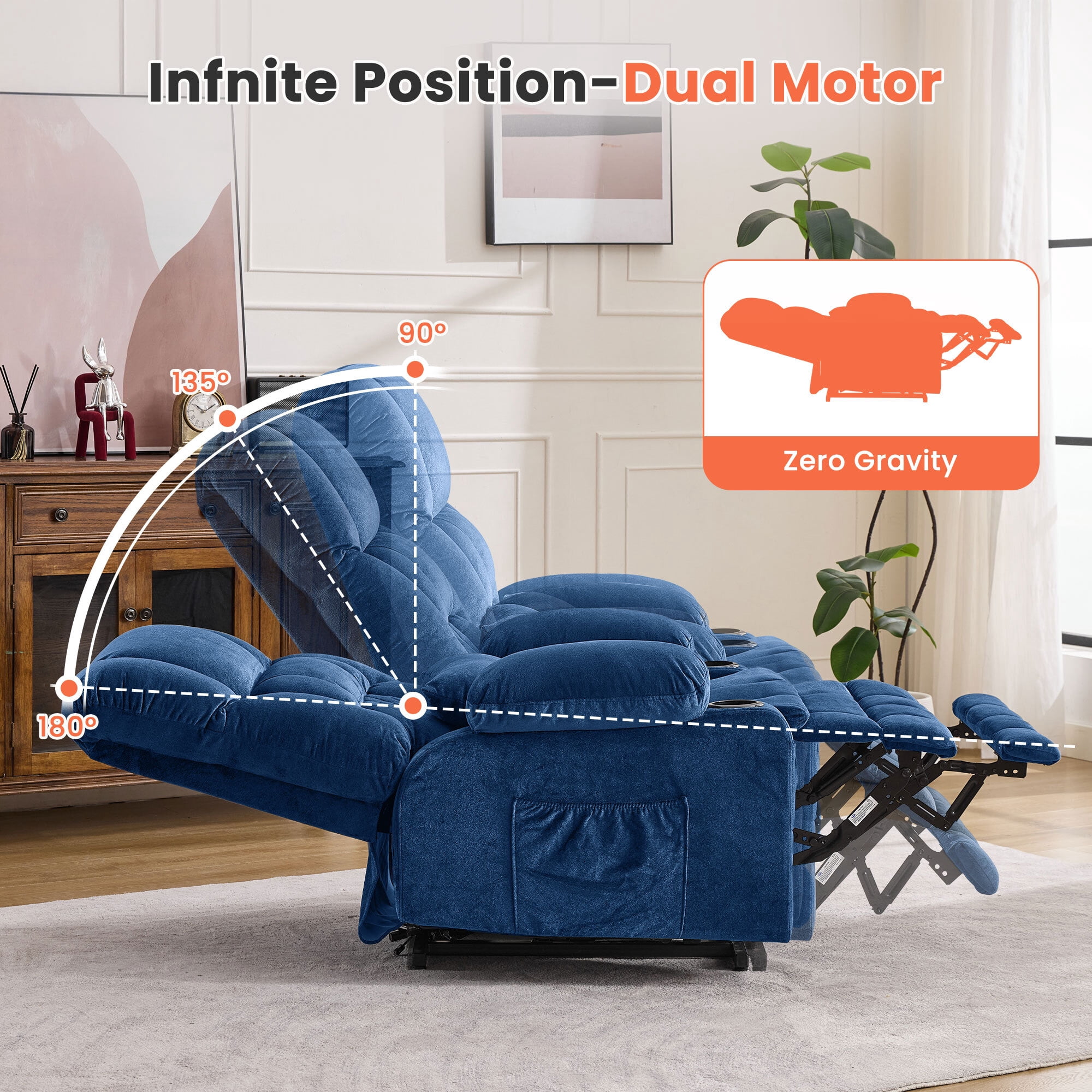 Alvantor Dual Motor Power Lift Recliner Chair for Elderly with Heat and Massage Large Single Sofa with Cup Holders for Living Room Blue