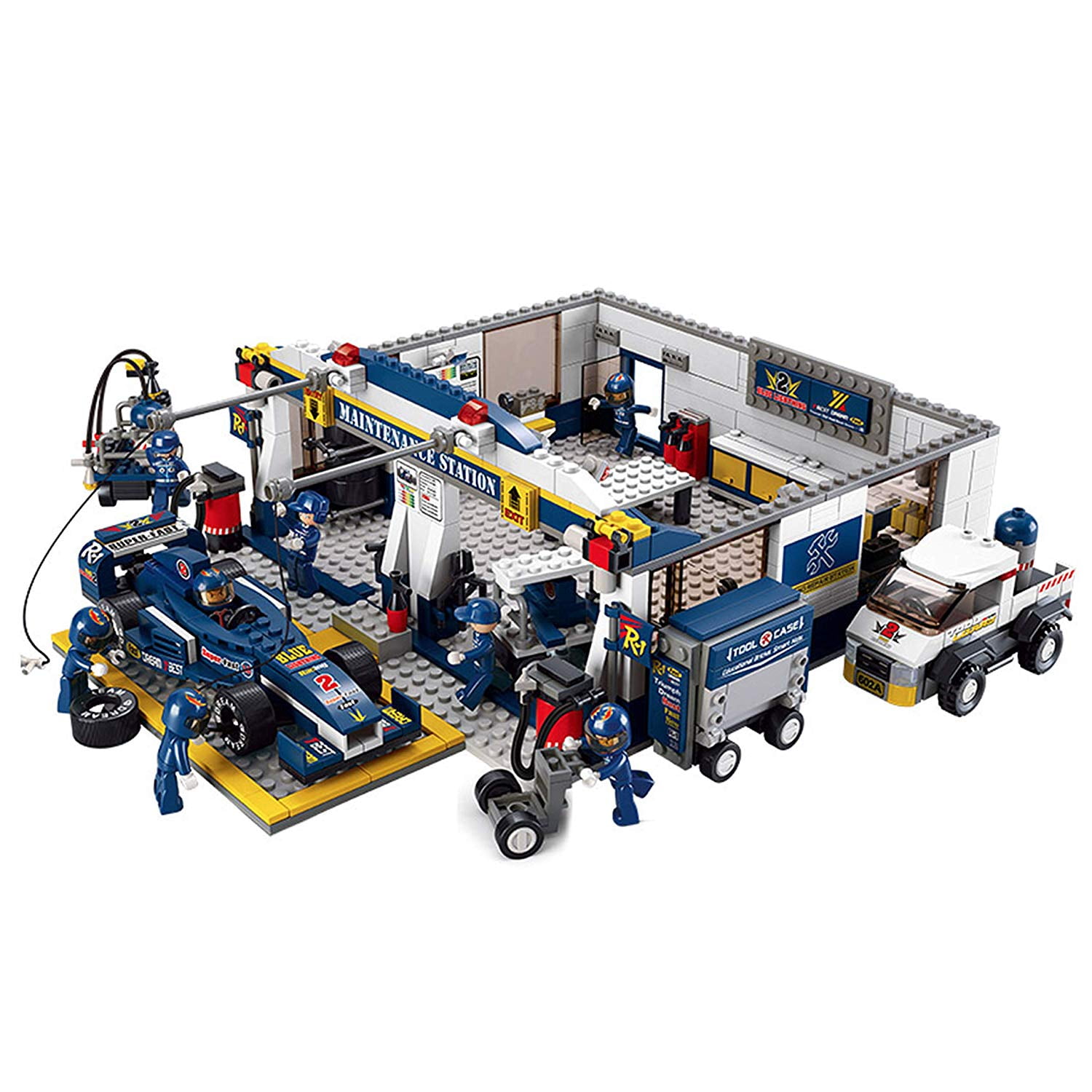 Sluban Formula One Racing Series Building Blocks Educational Bricks Toy Kit 741 Piece F1 Racing Light Blue Maintenance Station Walmart Com