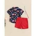 thumbnail image 4 of Hirigin 4th of July Baby Boy Outfits Toddler Flag Baseball Print Short Sleeve Button Down Shirt Top and Shorts Summer Clothes Set, 4 of 8