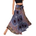 thumbnail image 3 of SWSMCLT Women's Boho Maxi Skirt Summer Beach Coverup Dress Flowy Swing Long Skirts Elastic Front Tie Waist Flowy Smocked High Waisted Pleated High Low Black Patterned2 Small-X-Large, 3 of 5