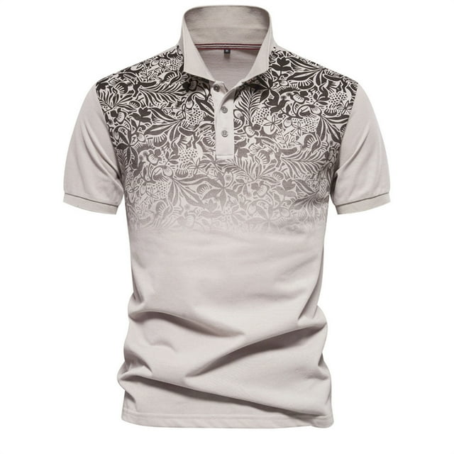 Mens Casual Printing Short Sleeve Turndown Collar Blouse Shirt