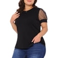 thumbnail image 4 of Blusa casual de mujer de talla grande Agnes Orinda, camiseta de cuello redondo de malla con mangas cortas, color negro, 2025, 2X, 4 of 6