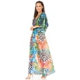 thumbnail image 4 of Sakkas Maribel Women's Maxi Caftan Dress Short Sleeves V Neck Long Loose Casual - 564-Multi - S/M, 4 of 5