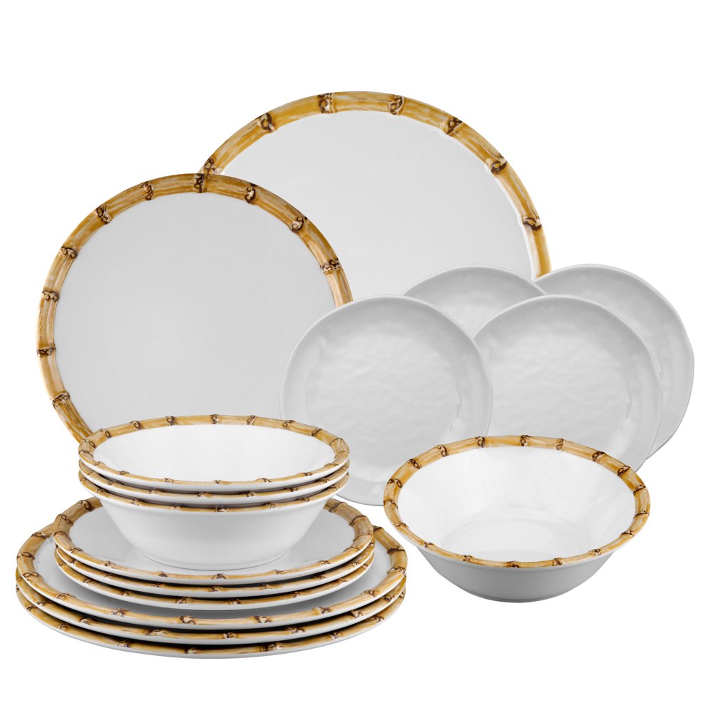 Gourmet Art 16Piece Bamboo Heavyweight and Durable Melamine Dinnerware Set, Service for 4