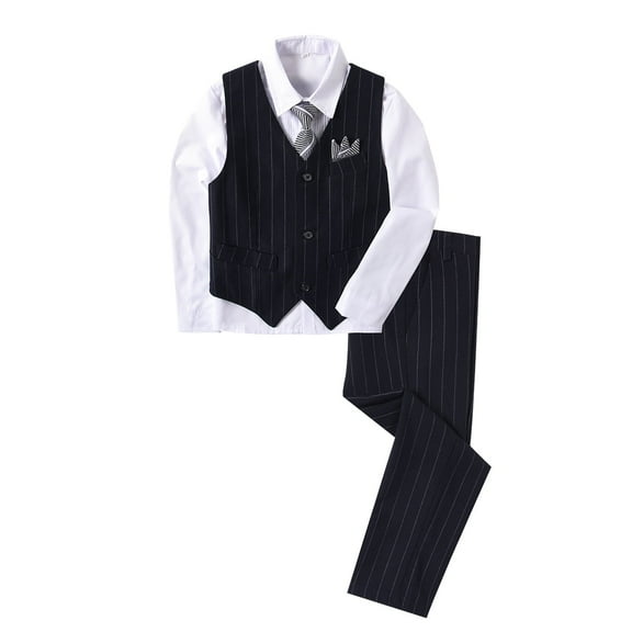 Boys Suit Boys' Suits Kids Ring Bearer Outfit Toddler 4Pcs Suit Set First Communion Suits for Boys Black Stripe 8Years