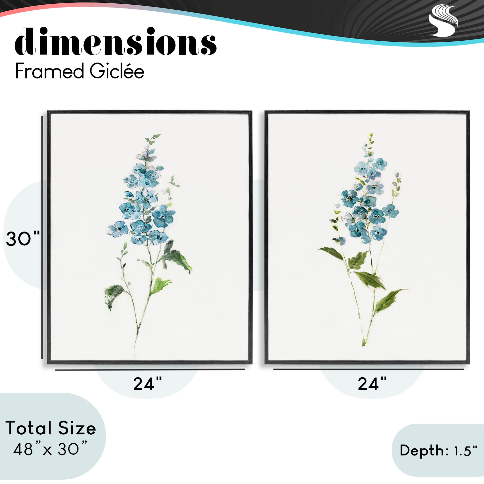 Stupell Industries Blue Watercolor Sprigs 2 Piece Black Framed Giclee Art Set, design by Sally Swatland