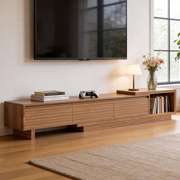 78.74"-103.14" Extendable Mid-Century Modern TV Stand Media Console, Fits 70-90 Inch TVs, 3-Drawer Storage Entertainment Center, for Living Room