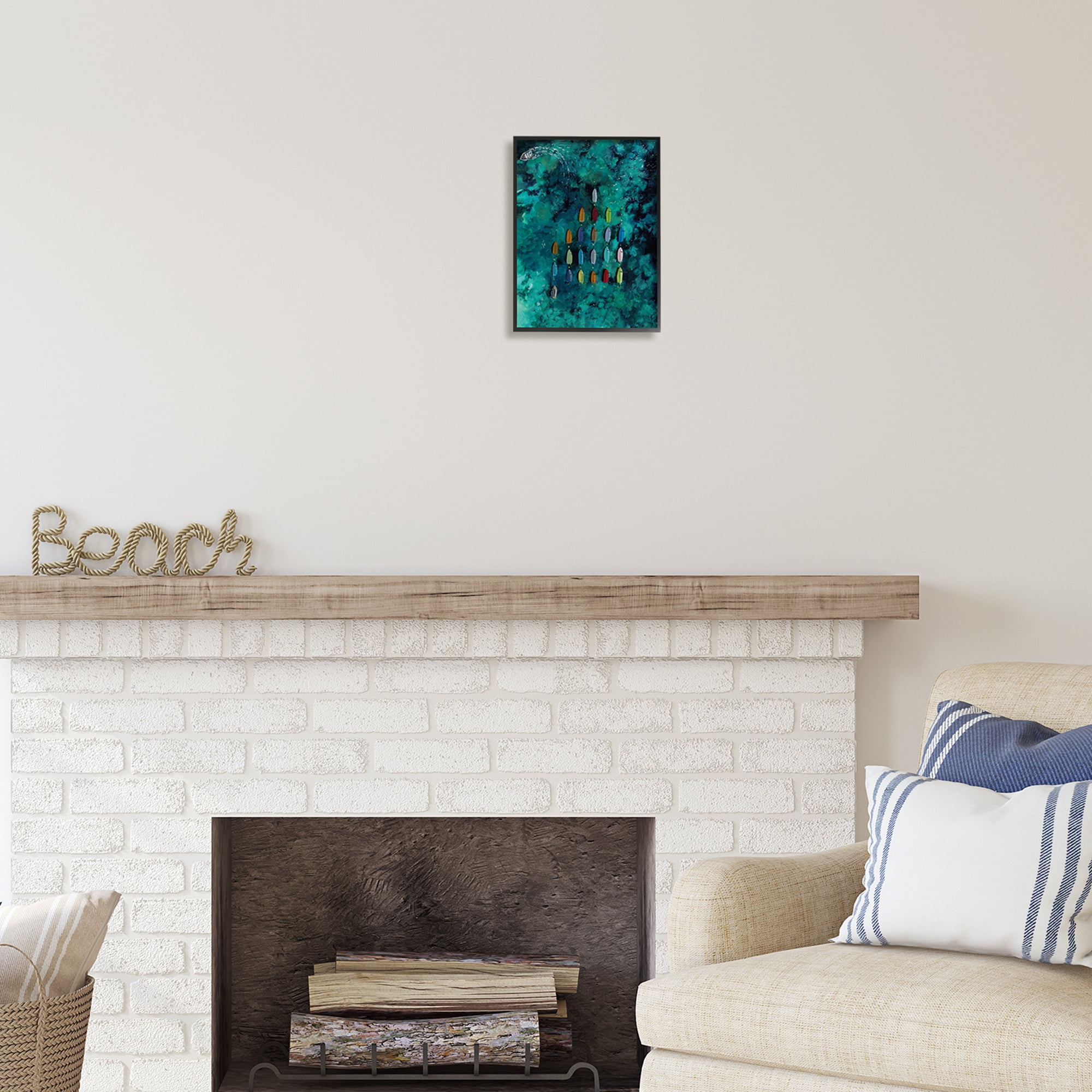 Stupell Industries Harbor From Above Painting Nature Painting Black Framed Art Print Wall Art, 11 x 14