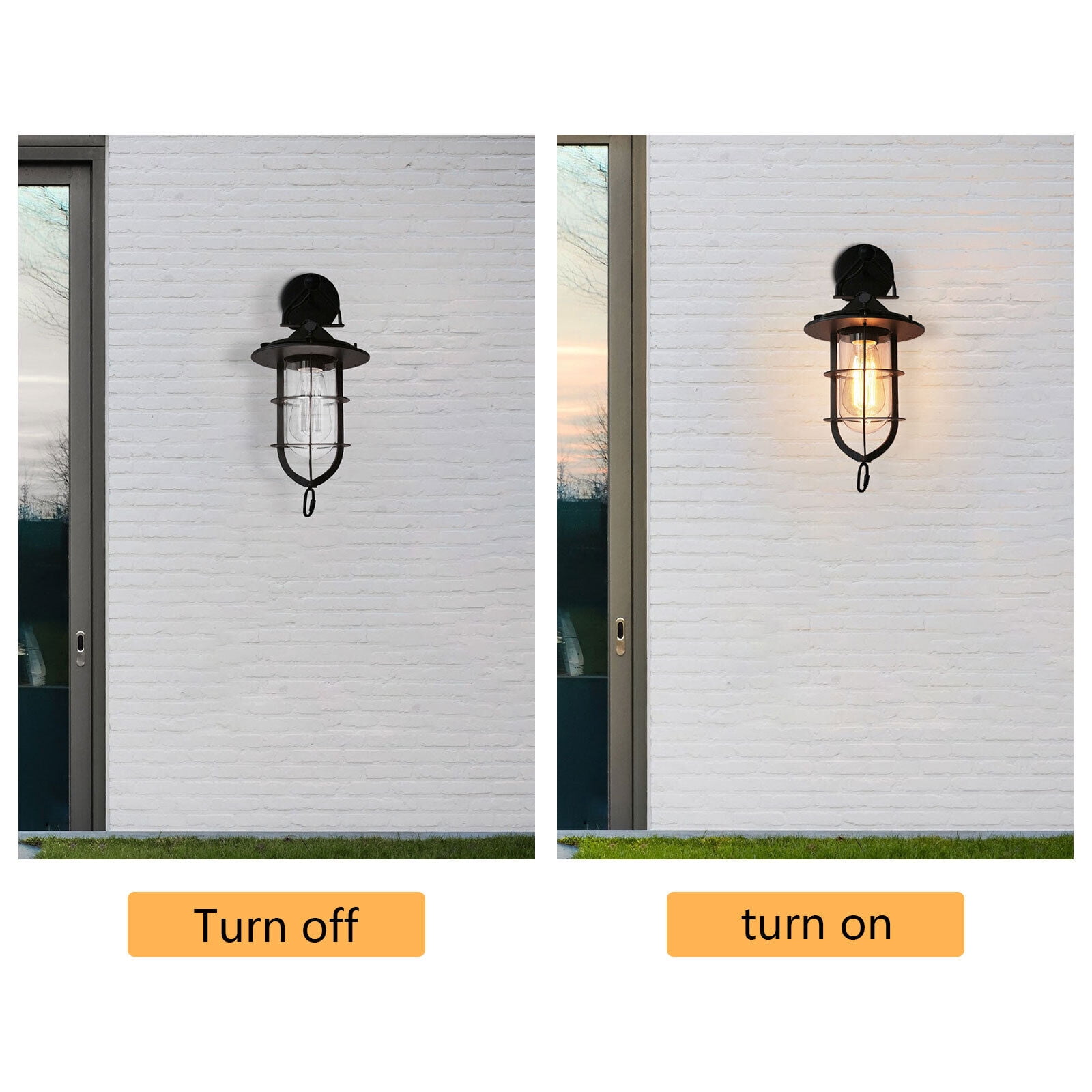 Exterior Wall Light Metal Porch Light Fixtures Outdoor Wall Sconce with Black Finish Glass Shade