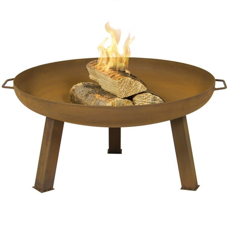 - Best Choice Products Large Rustic Cast Iron Fire Pit Bowl w/ Cover - Tan