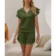 thumbnail image 4 of Women Two Piece Outfits Tracksuit Half Zip Lapel Cap Sleeve Sweatshirt High Waist Drawstring Shorts Set Sweatsuit, 4 of 6