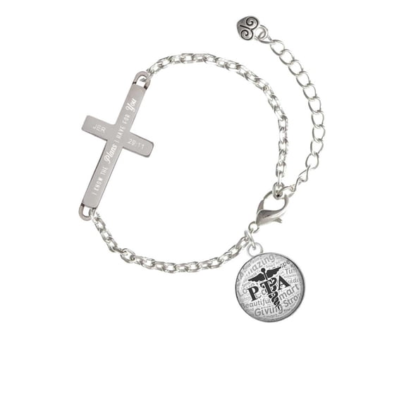 Silvertone Domed Black PTA - Plans I Have for You - Cross Bracelet