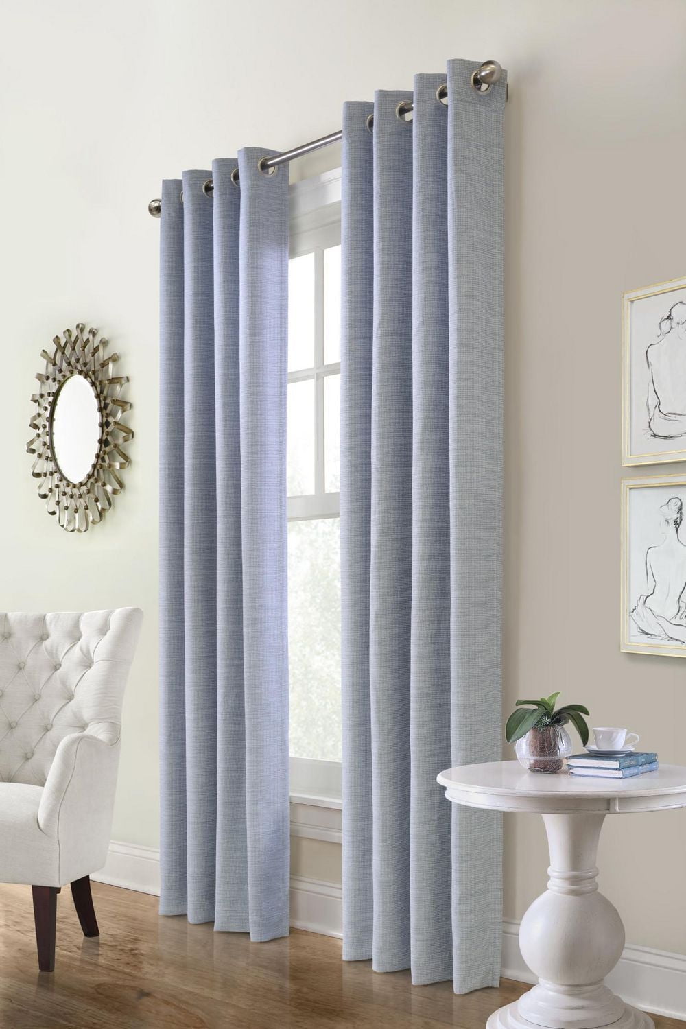 Loft Living Clayton Room Darkening Jacquard Grommet Single Curtain Panel 52" x 95" in Blue