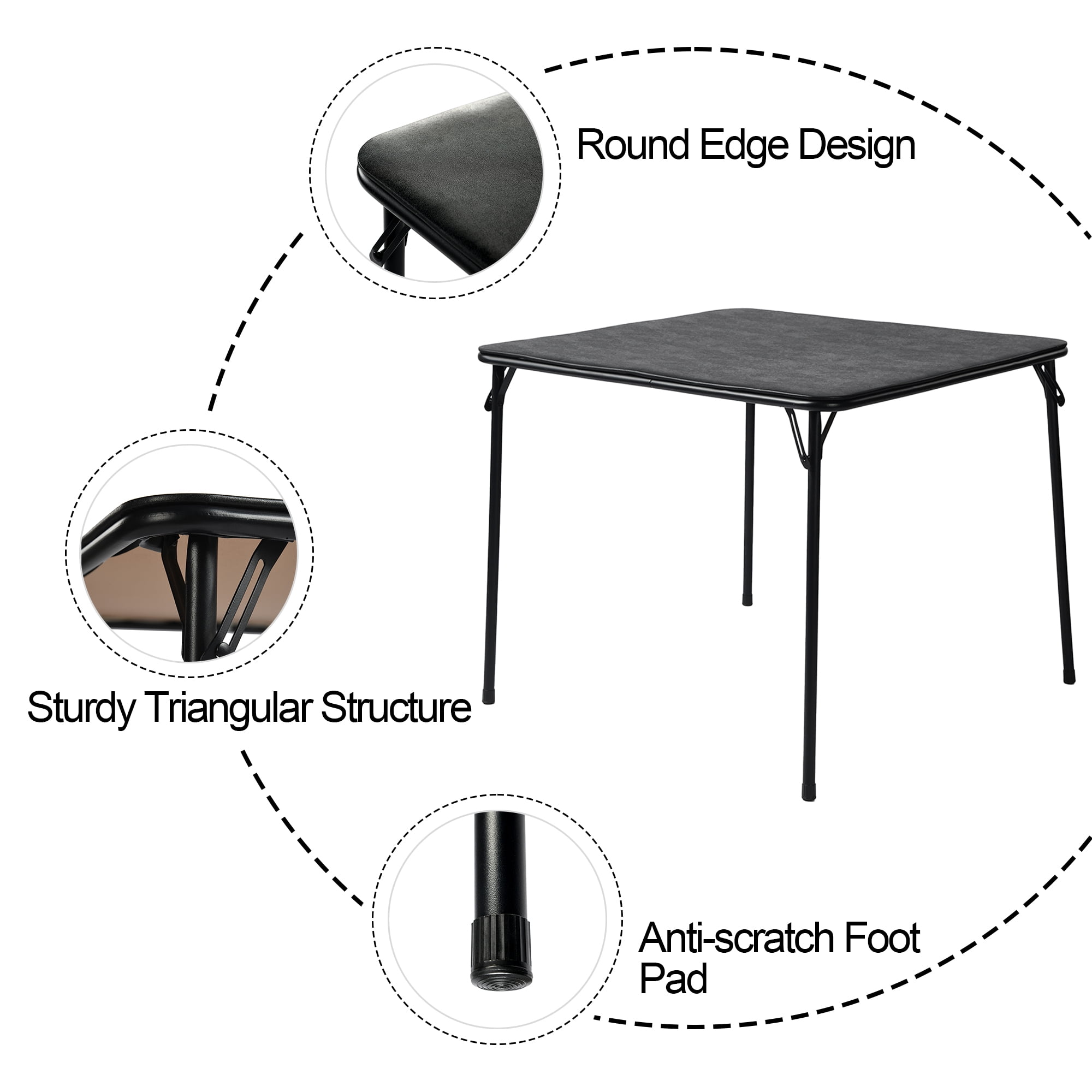 Homy Casa 34" Folding Card Table, Square Portable Game Night Dining Table for Camping, Black