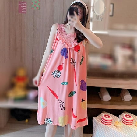 

[BRAND FACTORY PRICE!]Women NiNight Dress Casual Home Dress Night Shirt Floral Print Loose Summer Sleepwear Nightwear