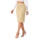thumbnail image 4 of Falda de mezclilla midi A-line de mujer INSPIRE CHIC, con cintura alta, abertura frontal, stretch, talla XL, color caqui claro, 4 of 6