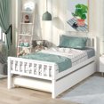 thumbnail image 2 of BTMWAY Twin Bed with Trundle, New Upgraded Wood Platform Bed Frame with Headboard and Footboard, Strong Slats Support, Twin Size Trundle Bed for Kids Boys Girls Teens, No Box Spring Needed, White, 2 of 7