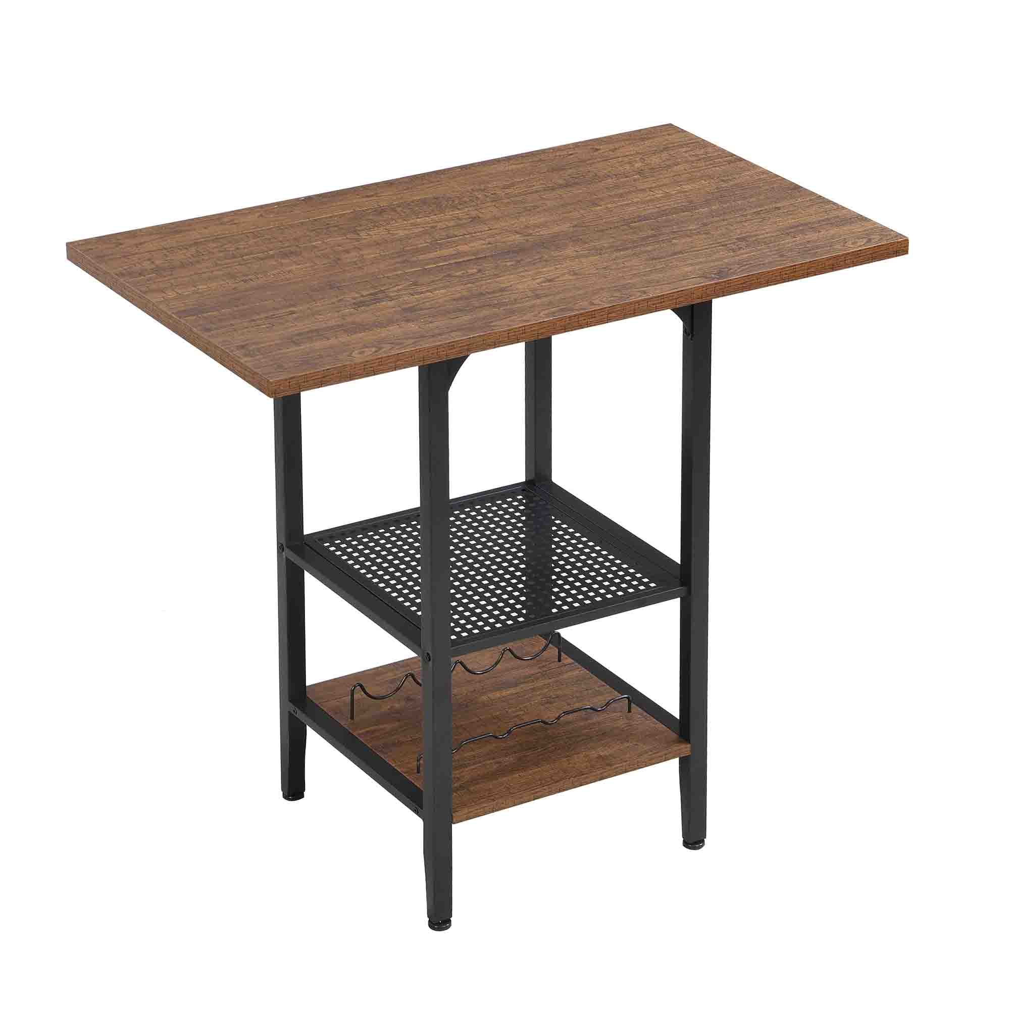 Kadyn Bar Table and Chairs Set for 4, 5 Piece Bar Kitchen Counter Height Table with Glass and Wine Holder, Brown