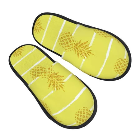 

Jgfou Gold Pineapple Print Womens Cozy Memory Foam Slippers Soft Warm Slip On House Slippers Anti-Skid Rubber Sole Creative Gifts for Women Mom Girlfriend