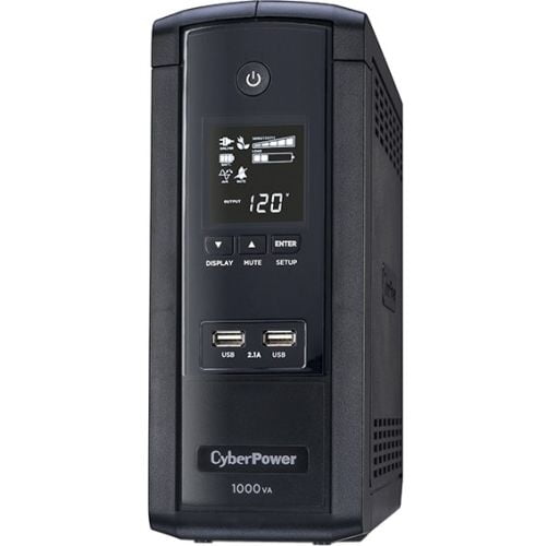 CyberPower 1000VA BRG1000AVRLCD UPS with 600W, AVR, LCD, and 2.1 USB