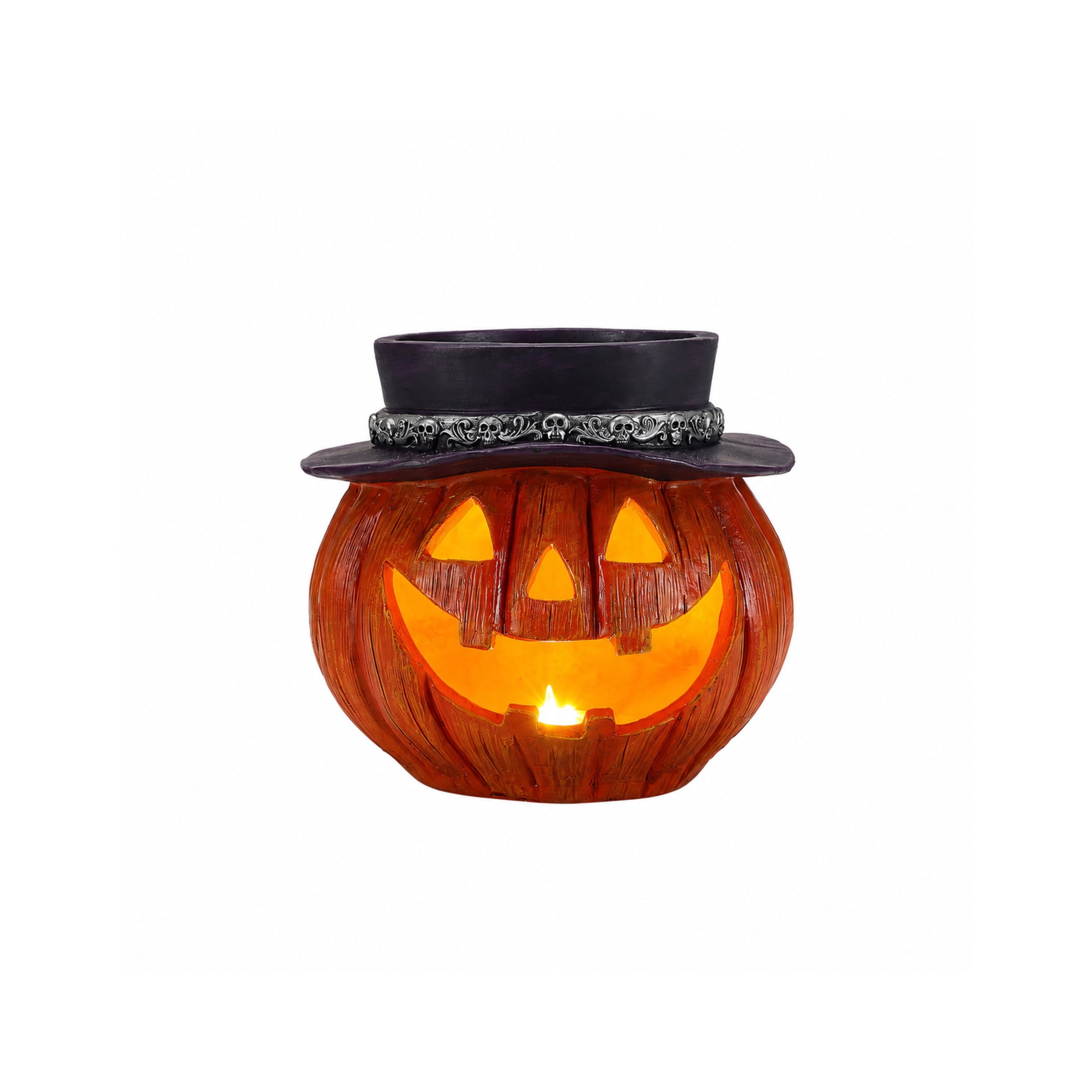 Noble House Light-Up Halloween Pumpkin Candy Bowl with Witch Hat & LED Jack-O'-Lantern, Spooky Decoration, Black