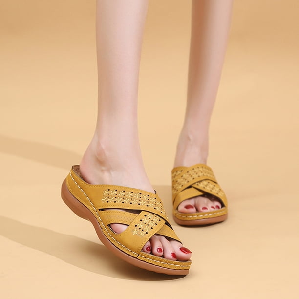 Zapatos de mujer color sólido ahueca hacia fuera talón inclinado sandalias cómodas de moda Wmkox8yii hj789